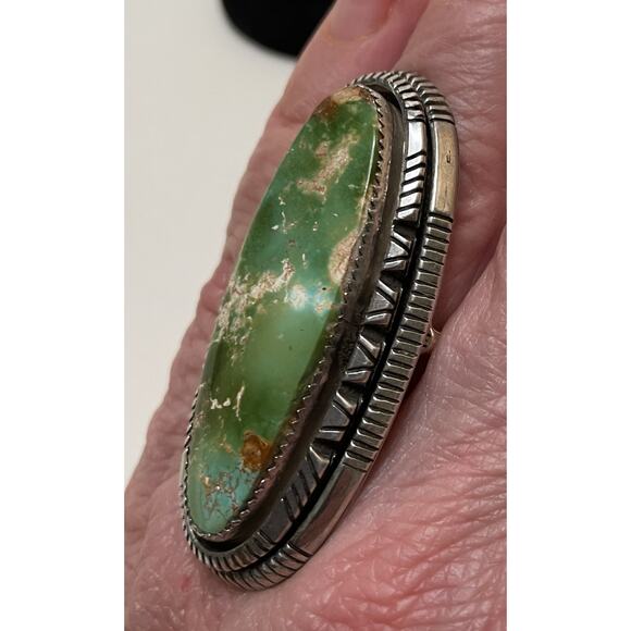 William G Johnson Navajo Lge Royston Turquoise Ring 10 Green Golden Brown Matrix - Picture 12 of 15